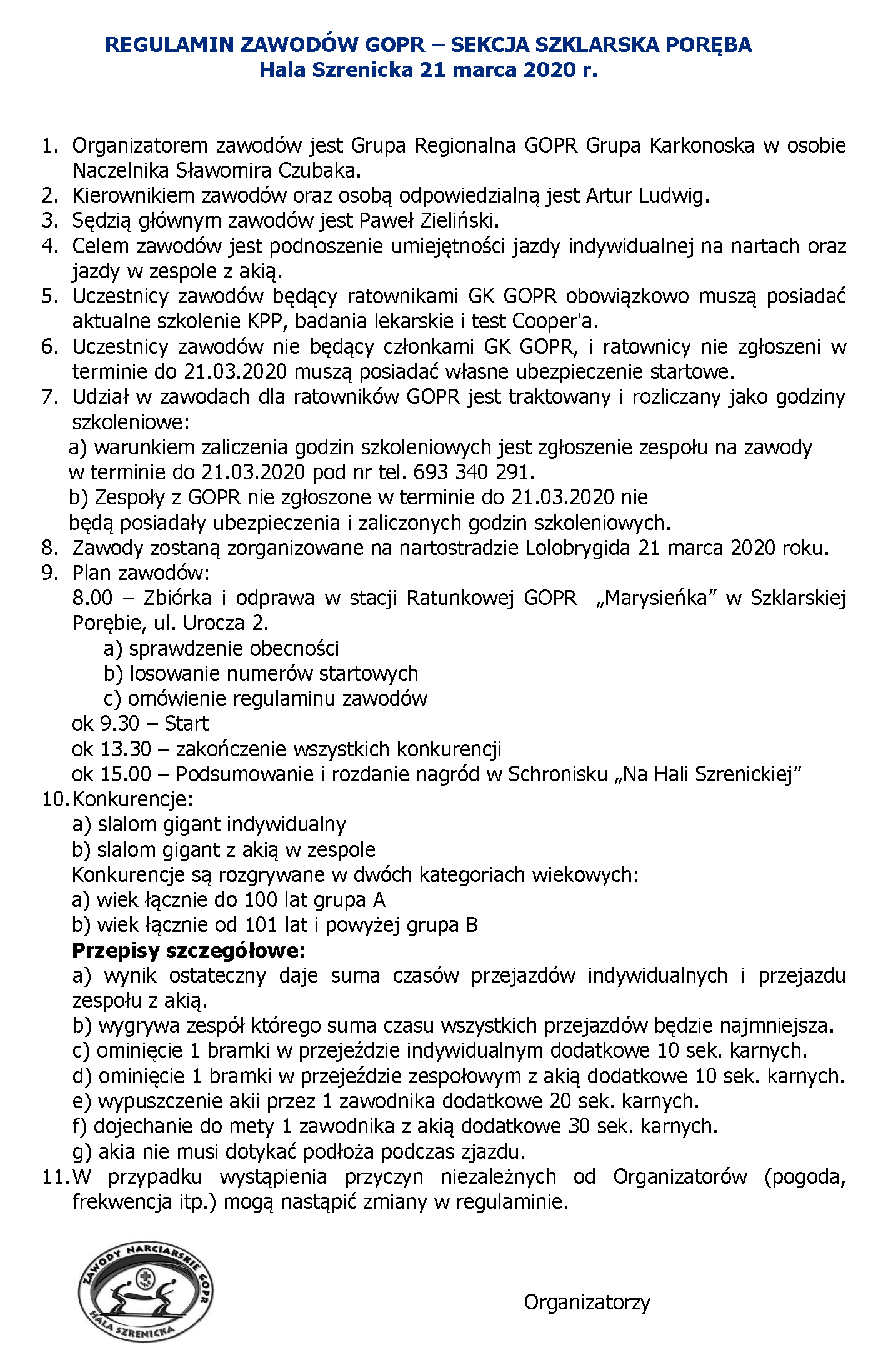 ZAWODY NARCIARSKIE GOPR im. ANTONIEGO RYCHLA - 2020