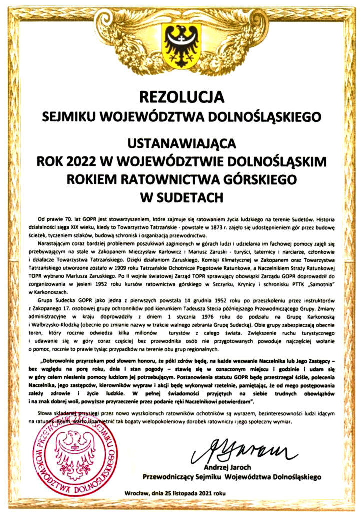 ROK 2022 ROKIEM RATOWNICTWA GÓRSKIEGO W SUDETACH